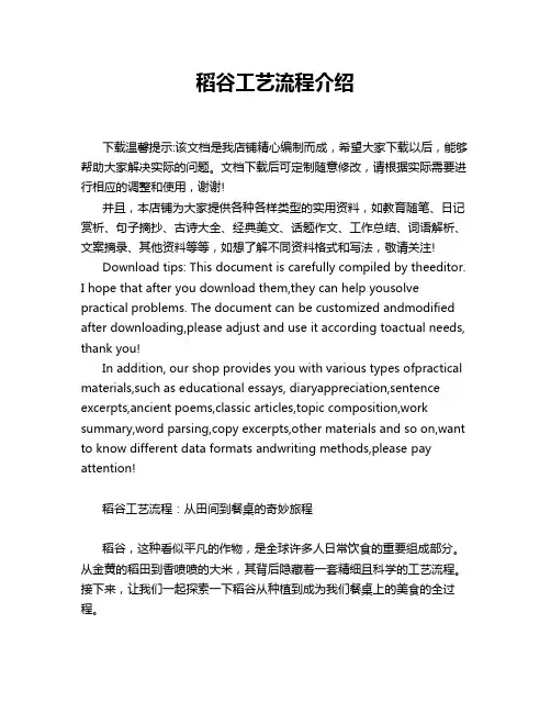 稻谷工艺流程介绍