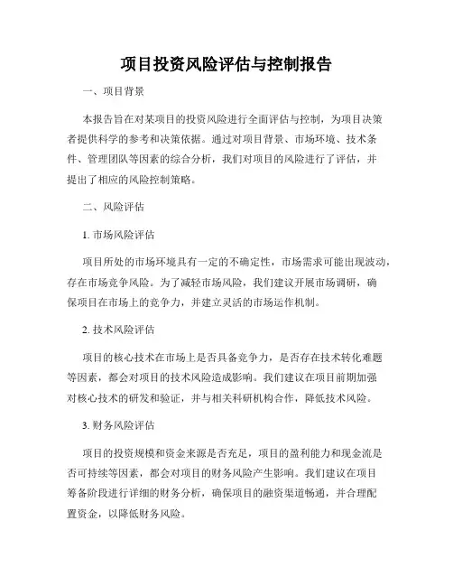 项目投资风险评估与控制报告