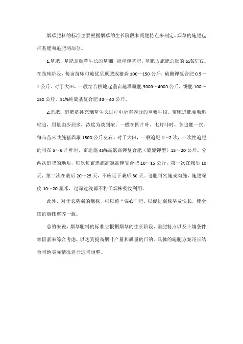 烟业 肥料 标准