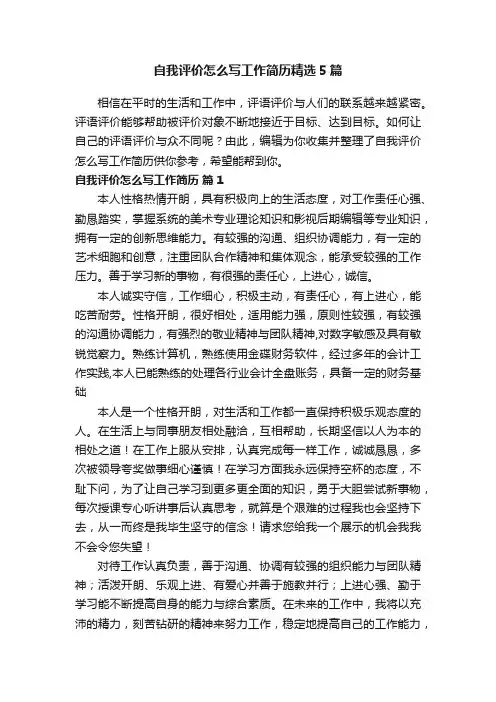 自我评价怎么写工作简历精选5篇