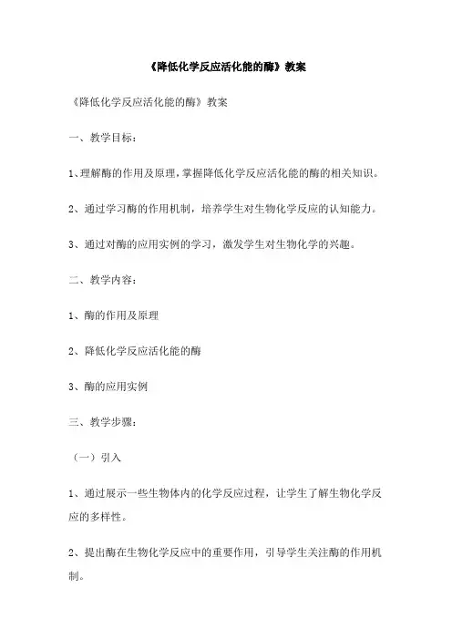 《降低化学反应活化能的酶》教案