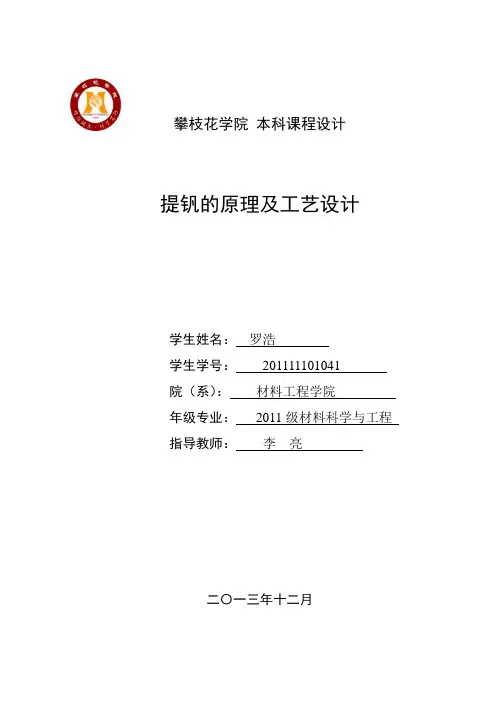 提钒的原理和工艺设计