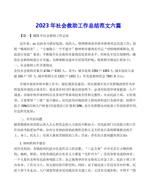 2023年社会救助工作总结范文六篇
