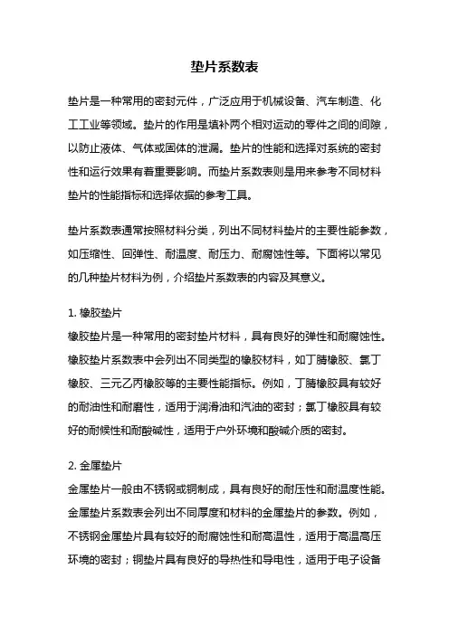 垫片系数表