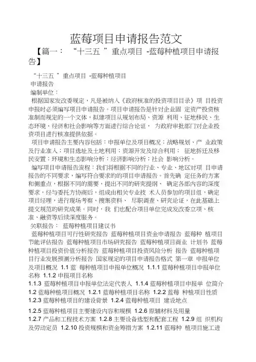 工作报告之蓝莓项目申请报告范文