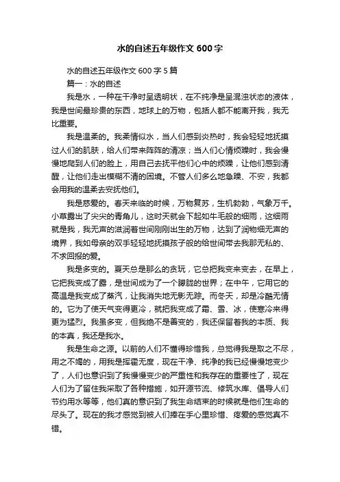 水的自述五年级作文600字5篇