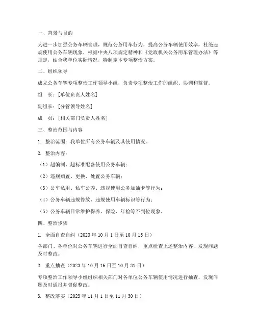 公务车辆专项整治方案