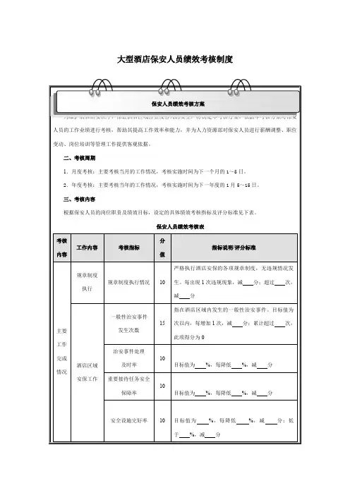大型酒店保安人员绩效考核制度
