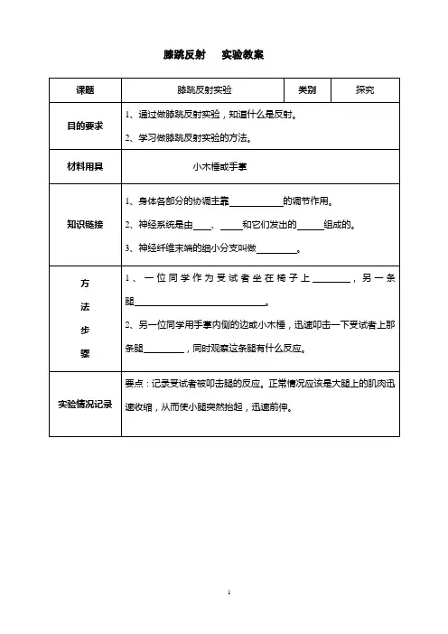 膝跳反射   实验教案