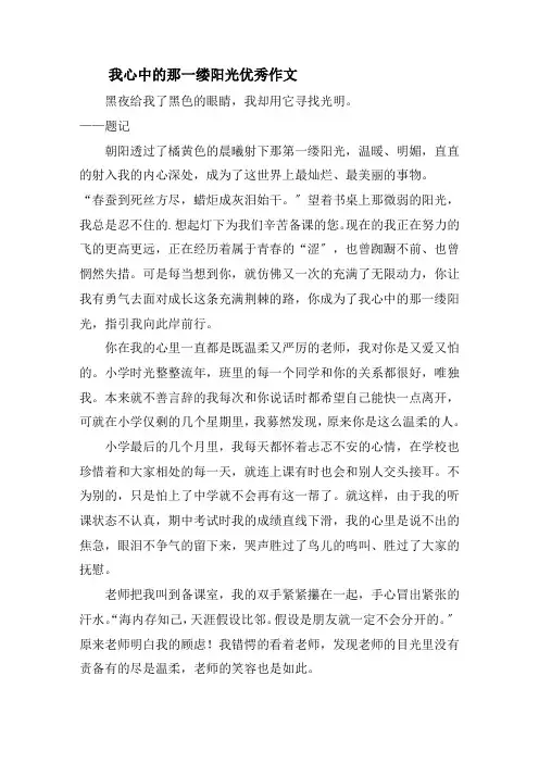 我心中的那一缕阳光优秀作文精选