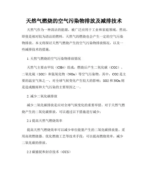 天然气燃烧的空气污染物排放及减排技术