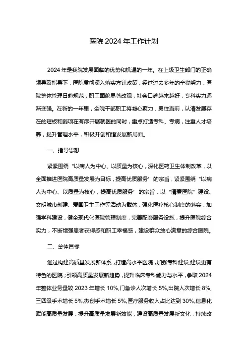 医院2024年工作计划