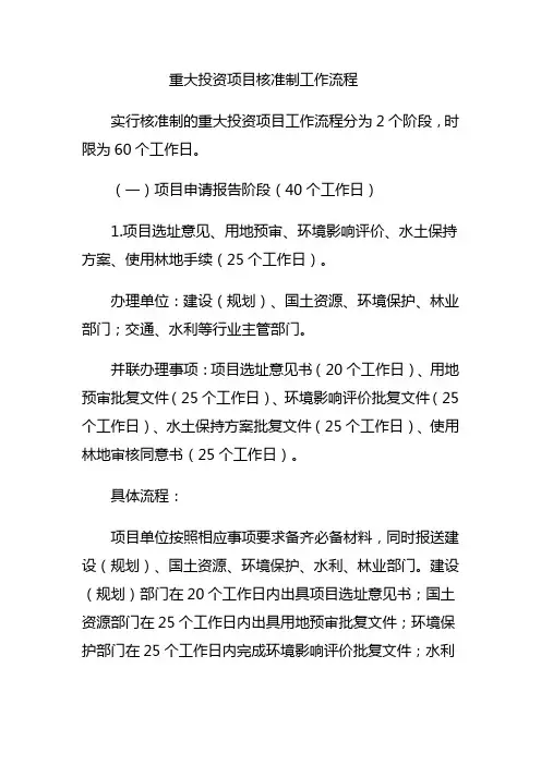 重大投资项目核准制工作流程