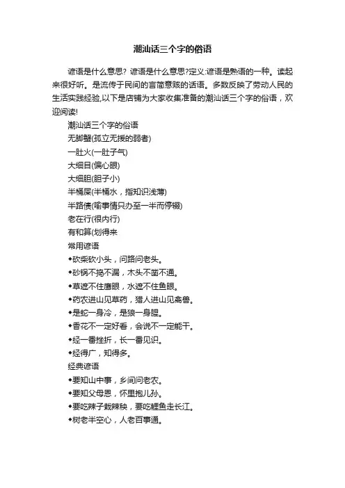 潮汕话三个字的俗语