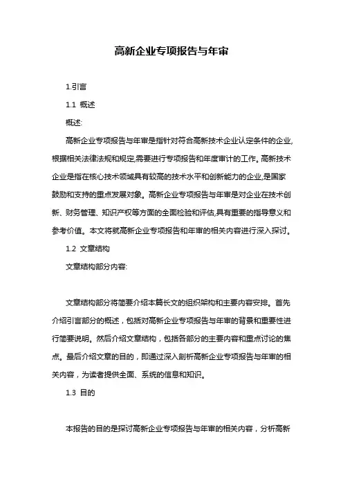 高新企业专项报告与年审