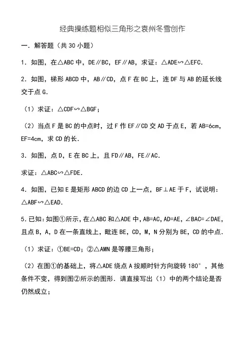 初中数学经典相似三角形练习题(附参考答案)