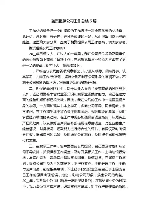 融资担保公司工作总结5篇