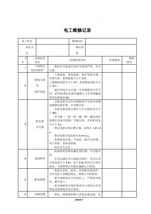 电工巡视维修记录表(含内容)