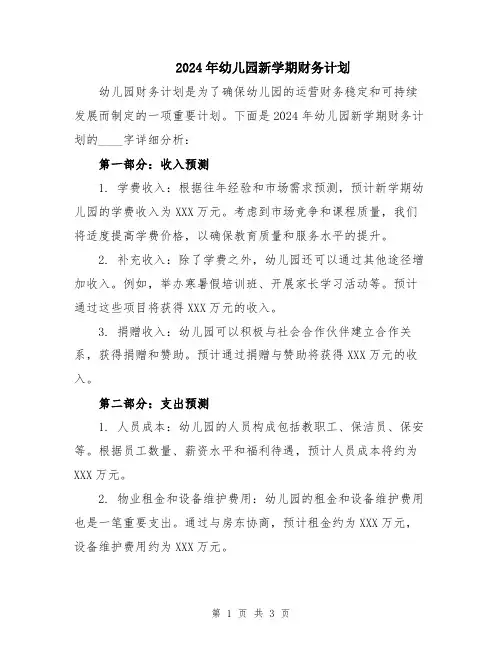 2024年幼儿园新学期财务计划