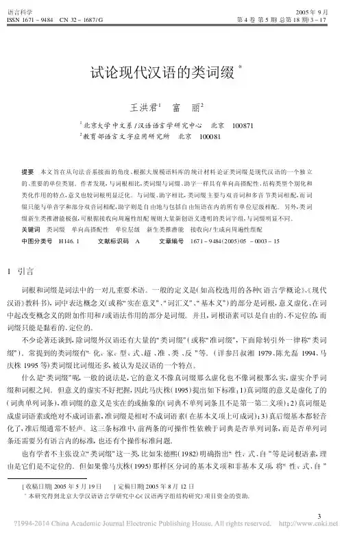 试论现代汉语的类词缀_王洪君
