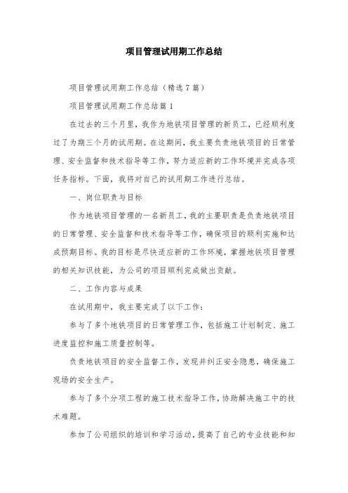 项目管理试用期工作总结