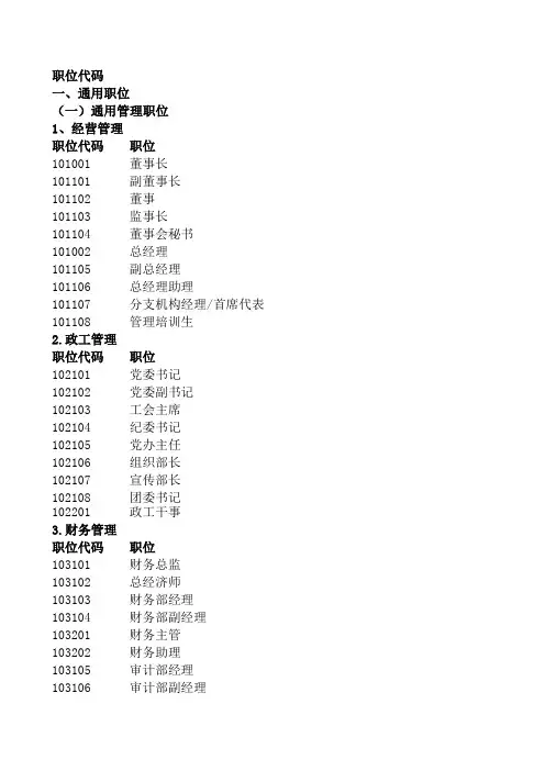 2009年工作岗位代码对照表