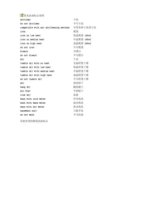 衣服商标上常见的洗涤标志说明