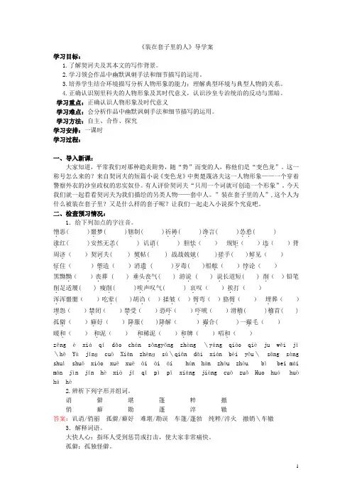 2.装在套子里的人-导学案-教师版完稿