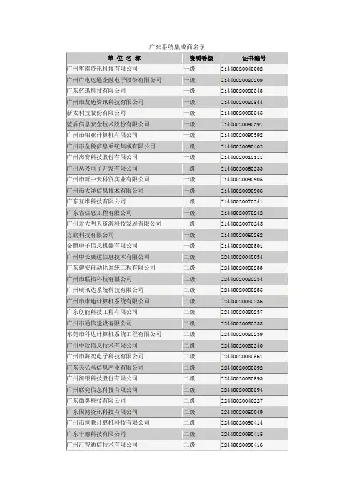 广东系统集成商名录