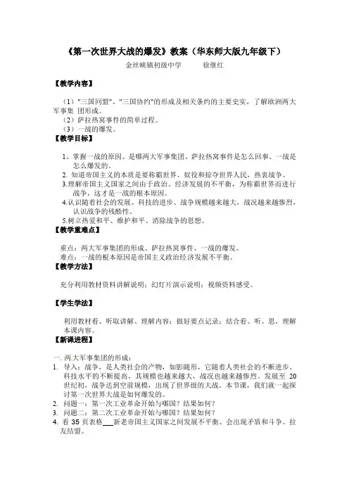 《第一次世界大战的爆发》教案(华东师大版九年级下)