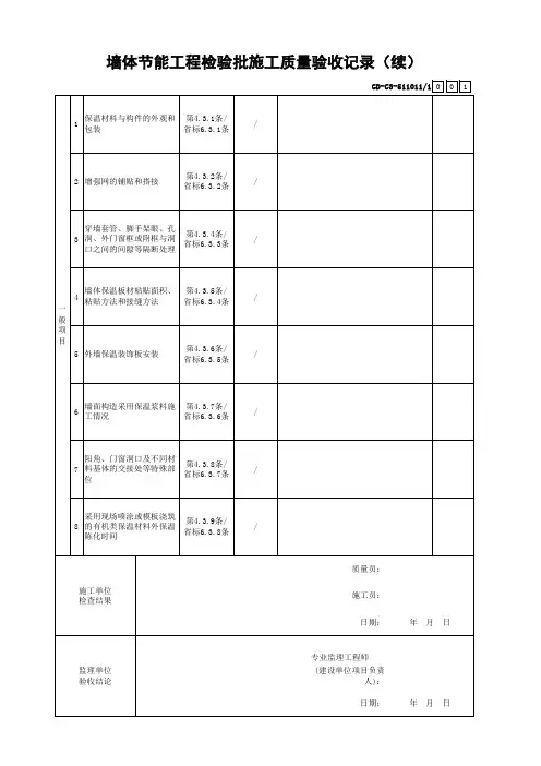 墙体节能工程检验批施工质量验收记录