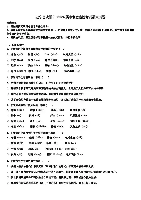 辽宁省沈阳市2024届中考适应性考试语文试题含解析