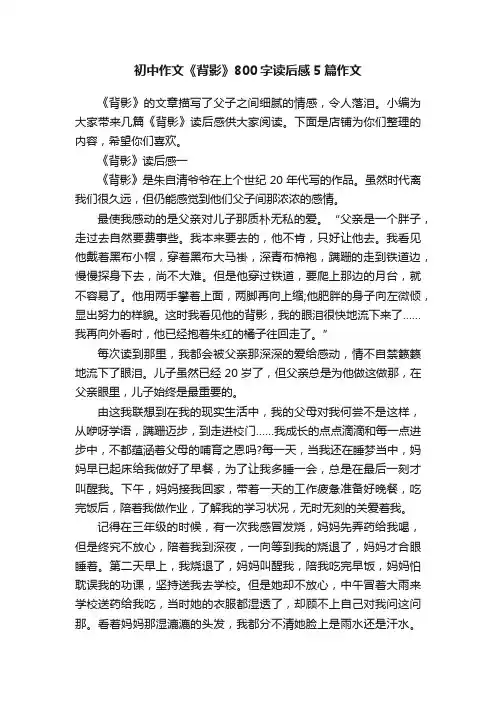 初中作文《背影》800字读后感5篇作文