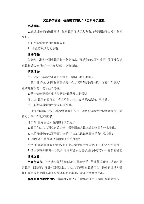 大班科学活动：会变魔术的镜子(自然科学现象)