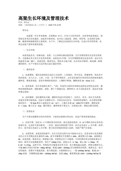 高粱生长环境及管理技术
