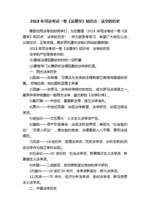 2018年司法考试一卷《法理学》知识点：法学的历史