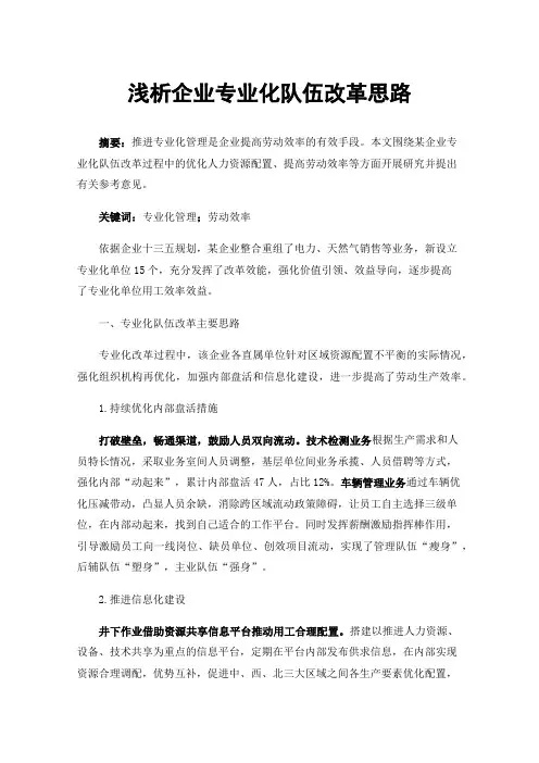 浅析企业专业化队伍改革思路