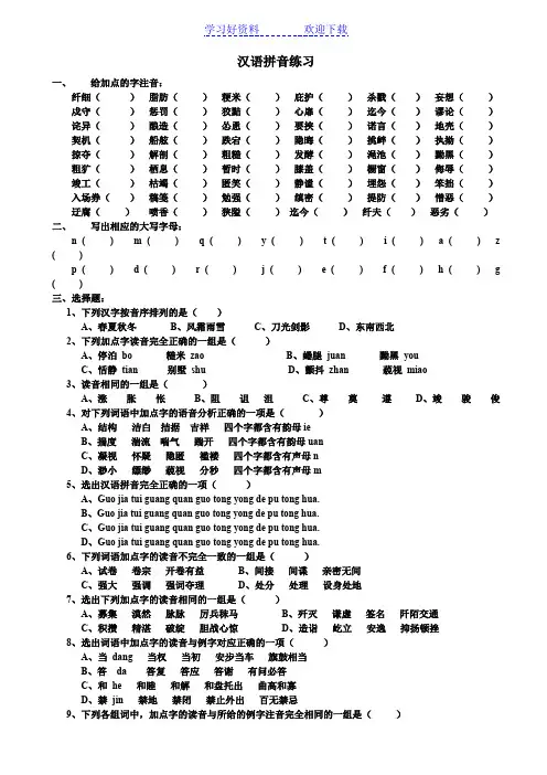 小学总复习-汉语拼音练习 