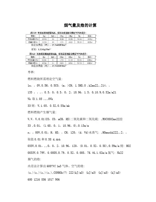 烟气量及焓的计算