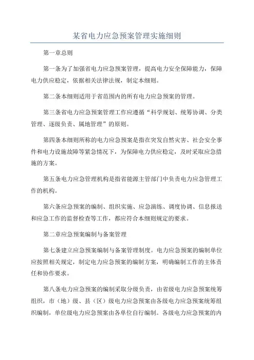 某省电力应急预案管理实施细则