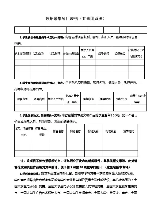 数据采集项目表格