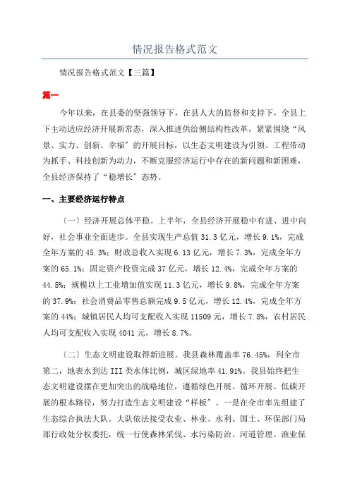 情况报告格式范文