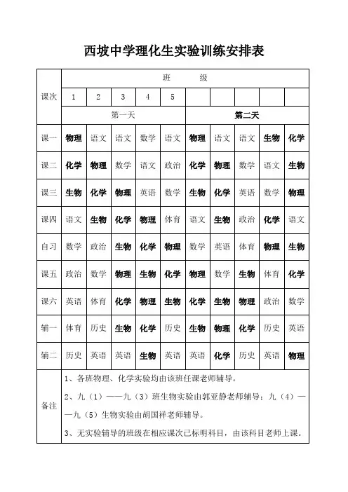 理化生实验安排表