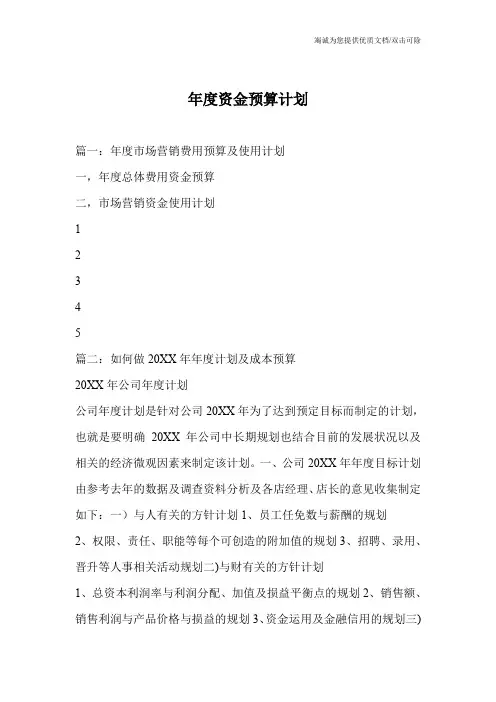 年度资金预算计划