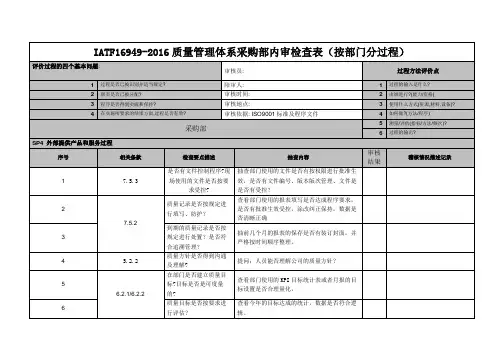 IATF16949-2016质量管理体系采购部内审检查表(按部门分过程)