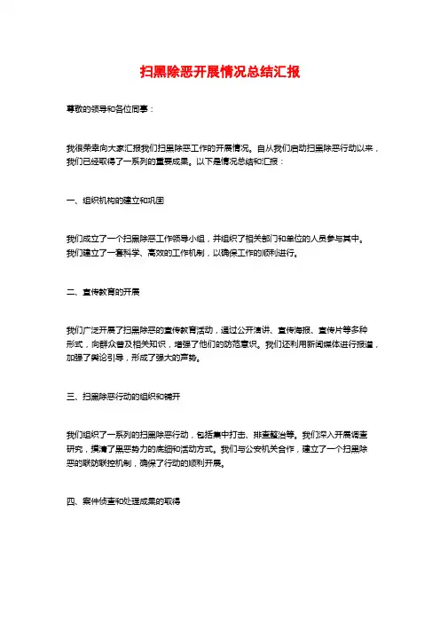 扫黑除恶开展情况总结汇报