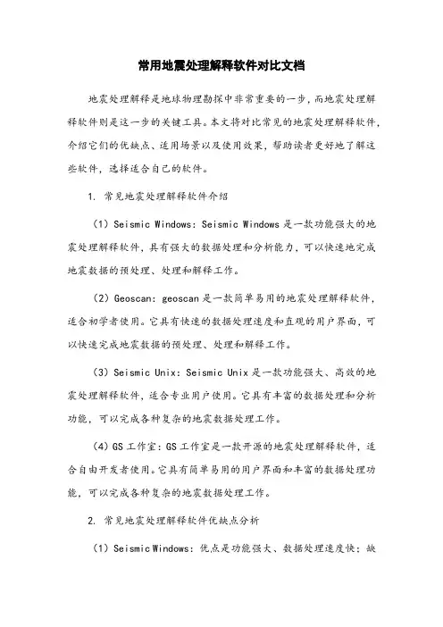 常用地震处理解释软件对比文档