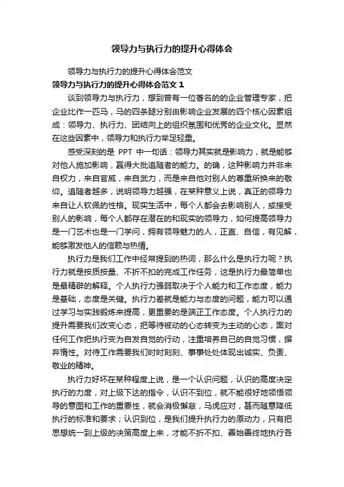 领导力与执行力的提升心得体会