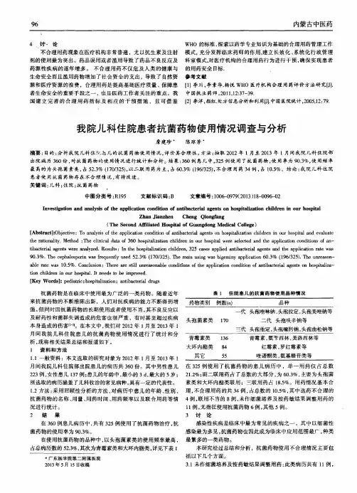 我院儿科住院患者抗菌药物使用情况调查与分析