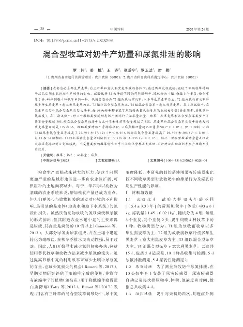 混合型牧草对奶牛产奶量和尿氮排泄的影响